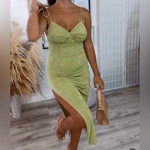 Orange slit dress with adjustable tie straps open back